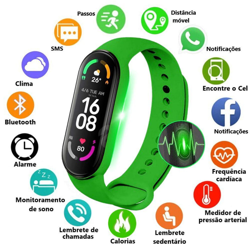 Smartwatch Life Band 6 - Relógio Pulseira Inteligente IP67 Tela IPS 0.96" Bluetooth